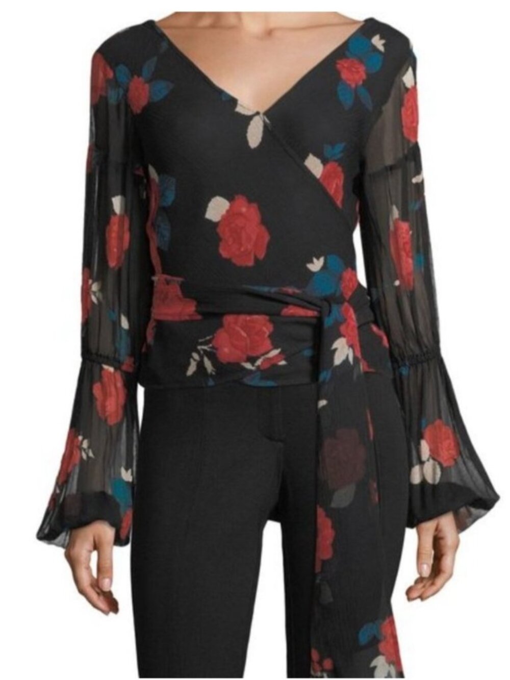 Club Monaco Darlana Silk Floral Wrap Blouse Top Size Medium